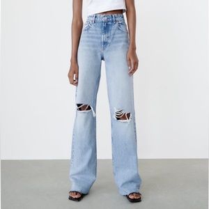 zara ripped wide leg jeans